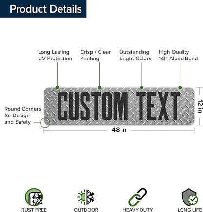 Custom Sign, Custom Street Sign, 11 Font Colors, 13 Font Styles, 4 Hole Options, 22 Sizes, 12x48 Inches, Rust Free DiBound, Fade Resistant, Made in USA by My Sign Center (Diamond Metal)