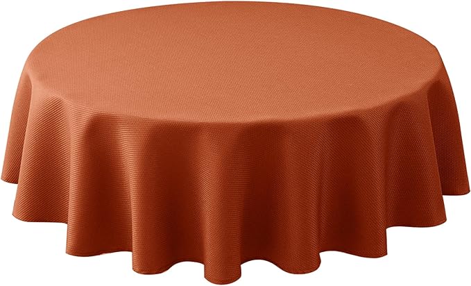 Biscaynebay Fall Tablecloth Textured Fabric Round Table Cloth 60" for Tables diameters from 28" to 48", Rust Thanksgiving Autumn Harvest Water Resistant Fabric Table Cover for Kitchen, Dining, Parties