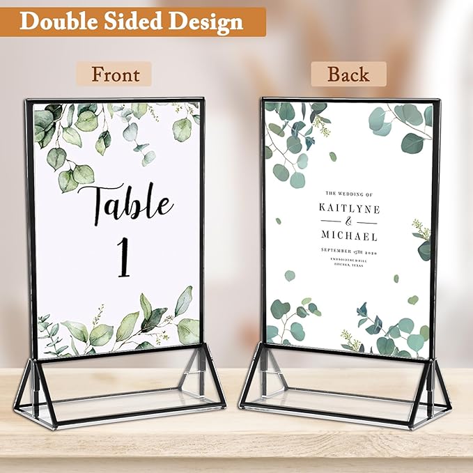 Floroom 24 Pack 5x7 Inch Clear Acrylic Sign Holders, Double-Sided Black Display Stand Picture Frames for Table Numbers, Menus, Flyers, Weddings, and Offices