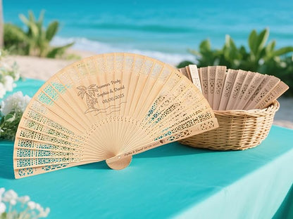 100Pcs Personalized Folding Hand Fans Custom Engraved Summer Wedding Fan,Personalized Wooden Fans Party Favor Bridal Shower Gifts for Guests