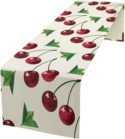 Red Cherry Table Runner Watercolor Tropical Fruit Spring Summer Wild Berry Dinner Runner for Girl Baby Party Holiday Home Kitchen Dining Table Decor 13x90