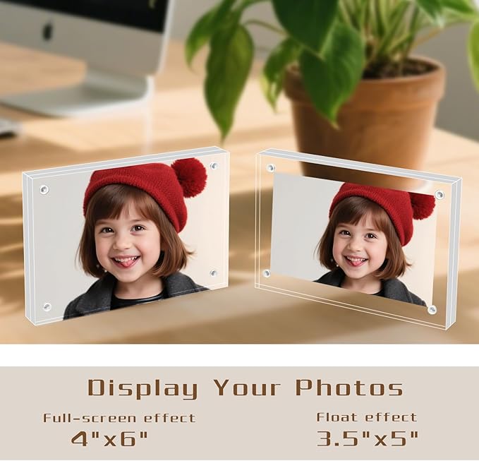 4×6 Acrylic Photo Frames 3 Pack,10mm+10mm Thick Magnetic Double Sided Free-Standing Transparent Picture Frame for Tabletop Display. (Transparent, 4X6)