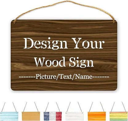 Personalized Wood Board Hanging Door Sign, Custom Welcome Sign Add Your Design, Customized Wall Plaque for Porch, Wall, House, Garden, Yard, Home, Farmhouse, Decor Hanging 11.8x7.8 inch