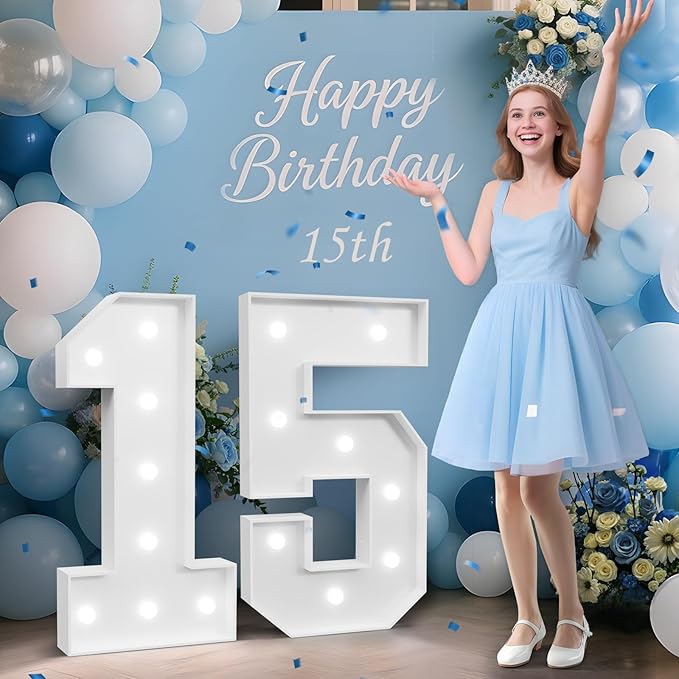 3FT Marquee Numbers 15, Happy 15th Birthday Decorations for Girls Boys, Large 15 Light up Number for 15 Years Old Birthday Party Supplies, 15th Anniversary Party Decor