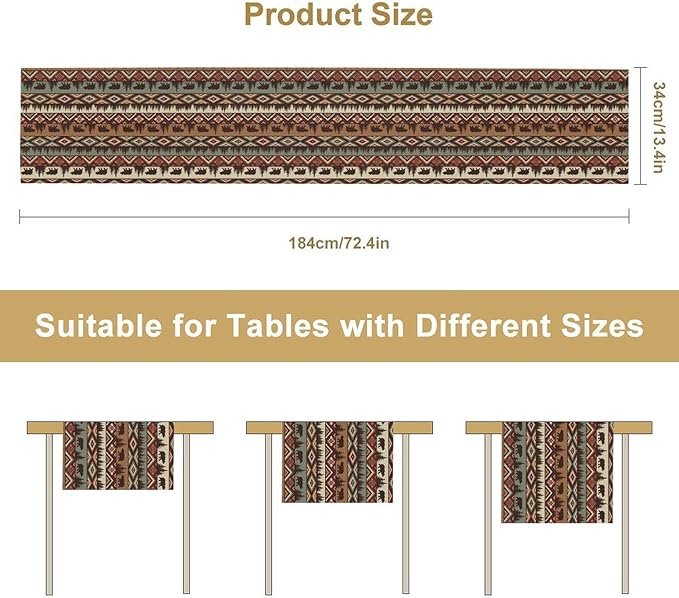 Retro Cabin Table Runner Rustic Bear Forest Farmhouse Lodge Jungle Table Runner for Dinner Party Living Room Kitchen Aztec Vintage 13x60 Inch