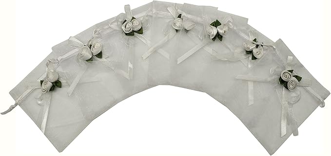 Ankirol 50pcs Sheer Organza Favor Bags For Wedding 3.8x4.8'' Gift Bags Samples Display Drawstring Rose Pouches (white)