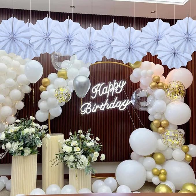 White Party Decorations,Wedding Decorations for Party Events Accessories,White Birthday Decor,Anniversary Decorations,Birthday Decorations for Men 8in Hanging Paper Fans 30 Color DIY Set(White)