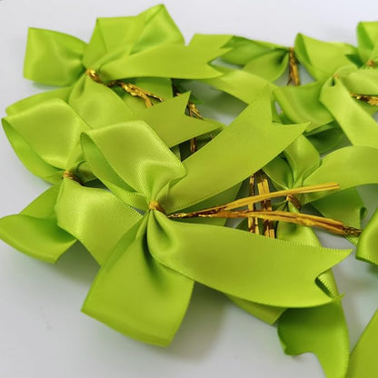 50 pcs 3-1/2" Apple Green Satin Ribbon Twist Tie Bows for Spring Gift Wrapping with Fish Tails (Lt.Green)