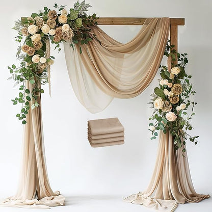 Wokceer Wedding Arch Draping Nude 4 Panels 28.7" x 20FT Sheer Fabric Drapes Backdrop for Ceremony, Birthday Party, Bridal Shower Decoration