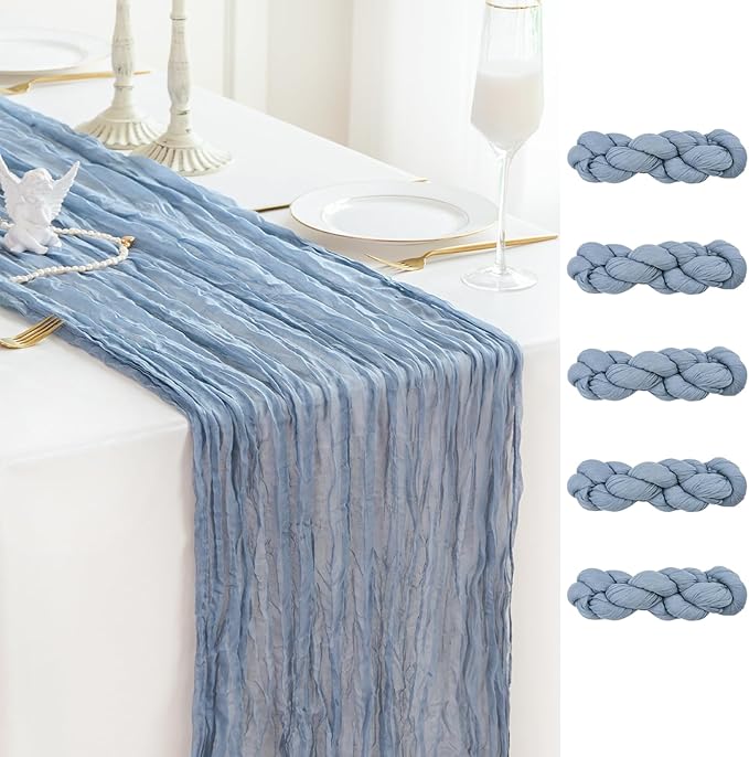 Sioloc 5 Pack Dusty Blue Cheesecloth Table Runner Fall Autumn Decor for Home 10ft Table Cloth for Tea Wedding Birthday Party Baby Bridal Shower Halloween Thanksgiving