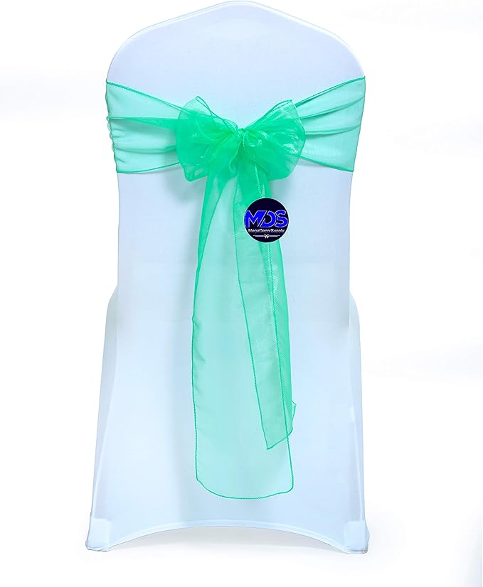 MDS Pack of 100 PCS Organza Chair Sashes Wider Dining Chair Bows Ribbon Tie Back for Wedding Party Birthday Bridal Shower Reception Event Banquet Home Chair Cover Decoration - Mint
