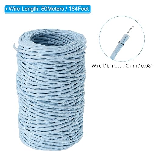 PATIKIL 164 Feet Floral Bind Wire Wrap Twine, 2mm Florist Wire Iron Wire Paper Covered Vine Wrapping Binding Wire for Flower Bouquets, Blue