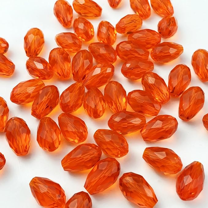 200pcs 4x6mm Teardrop Crystal Glass Beads Vertical Hole Faceted Glass Teardrop Spacer Beads for Bracelets Necklace Earring DIY Jewelry Making Craft(Orange)