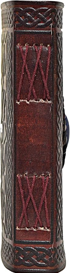 cuero 3 Moon Blue Lapiz Embossed Vintage Leather Journal for Men & Women - 128 Pages, Antique Handmade Deckle Edge Vintage Paper, Leather Journal Writing Notebook Dairy Gift (5 inch by 7 inch, Brown)