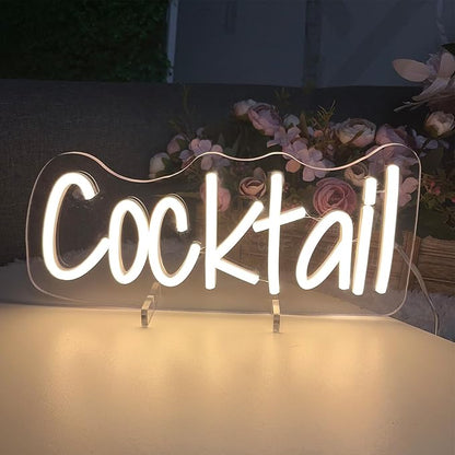 Cocktails Table Neon Sign Desk Lamp Led Beer Bar Neon Lights for Wall Decor Man Cave Club Bedroom Hotel Pub Home Bar Sign Shop Bedroom Home Room Decor Christmas Party Warm White USB Powered 30×13.8 CM