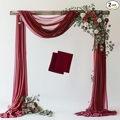 Wokceer Wedding Arch Draping 2 Panels 28.7" x 20FT Burgundy Sheer Fabric Backdrop for Ceremony, Birthday Party, Bridal Shower Decoration