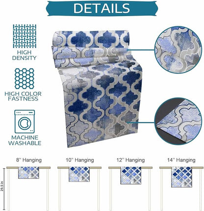 Blue Morocco Plaid Cotton Linen Table Runner for Dining Kitchen, Wedding Outdoor Party Tablerunners Decoration, Distressed Abstract Painted Vintage Dresser Scarf Coffee Tablecloth Runners 13x48 Inches