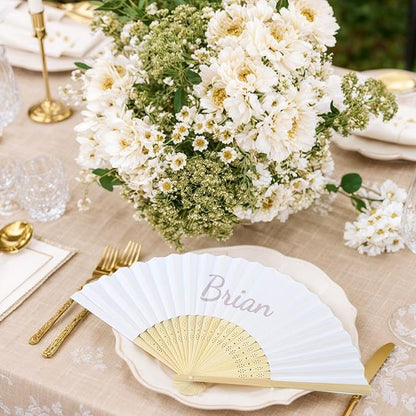 JOHOUSE 12 Pcs White Paper Fans Handheld – 8.3 Inch Foldable Hand Fan, Folding Fans Handheld for Women, Paper Fan for Wedding Guests, Bridal & Baby Shower Favors, Party Decorations