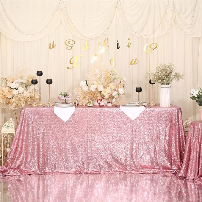 SquarePie Sequin Tablecloth 90 x 132 Inch Fuchsia Pink Sparkly Table Linen for Wedding Party