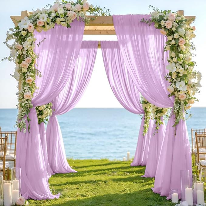 Lilac 2 Panels Wedding Arch Draping Fabric 29" x 20Ft Sheer Drapes Outdoor Curtain for Wedding Party Baby Bridal Shower Arch Ceiling Backdrop Decor