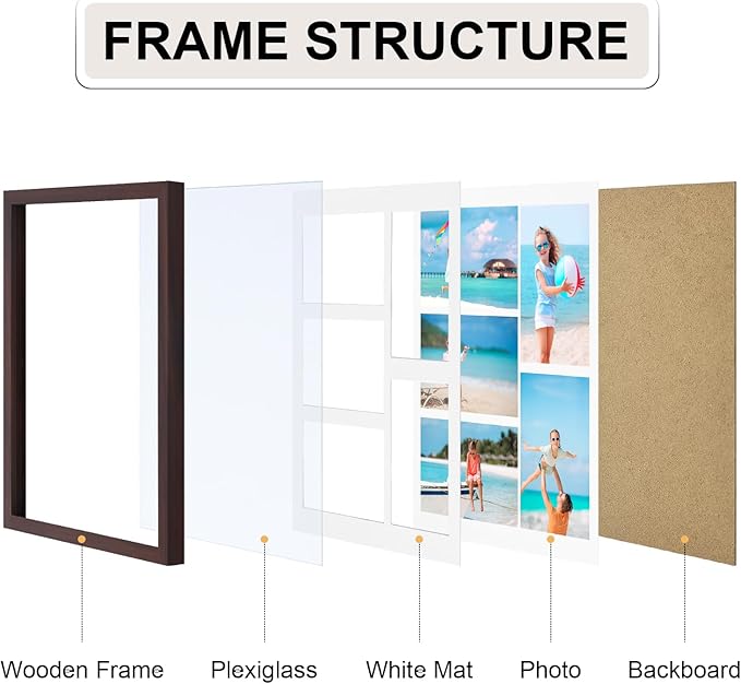 Vittanly 11x14 Collage Picture Frame, Displays 5Pcs 4x6 Pictures with Mat, Picture Frames Collage Wall Decor, Brown, 1 Pack