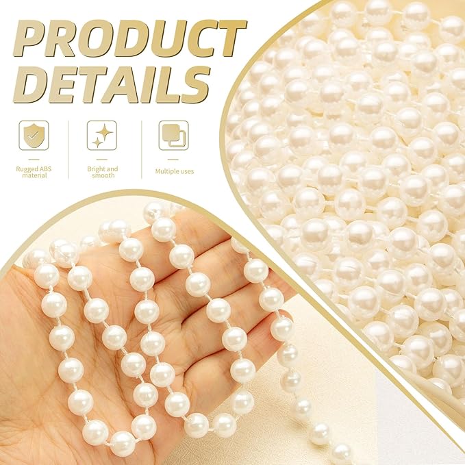 48 Feet Faux Pearl Beads Garland 8mm Craft String Pearls for Wedding Centerpiece Christmas Tree and Flowers Decoration DIY (Ivory)