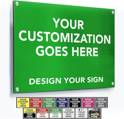 Custom Metal Signs, Personalized Aluminum, Customized Safety, Business Signs, Waterproof Outdoor, White Aluminum (Green, 30x24 In)
