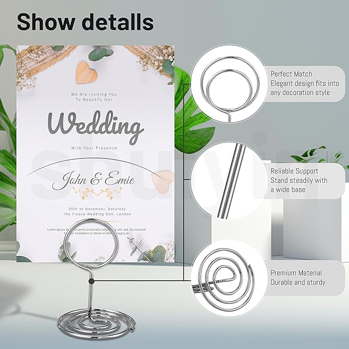 30PCS Table Number Holders Place Card Holder - Photo Holders for Tables, Cards Stand Name Menu Clips, Table Sign Holders for Wedding Anniversary Birthday Party, Silver