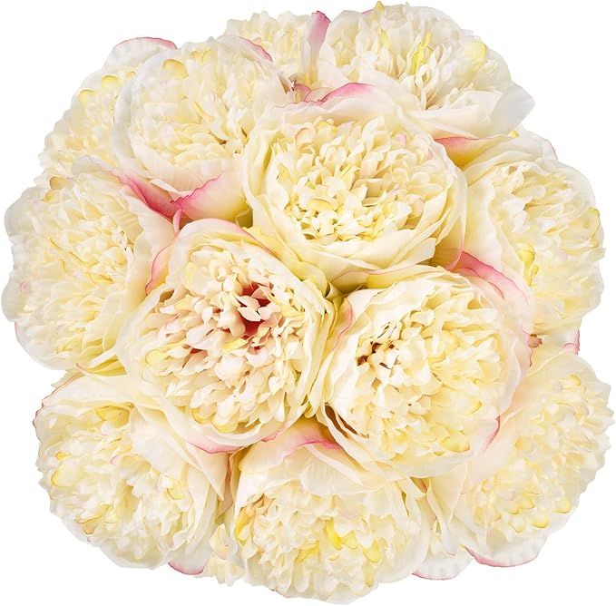 U'Artlines 2 Bouquet 10 Heads Artificial Peony Silk Flower Leaf Home Office Wedding Party Festival Bar Decor (Champagne)