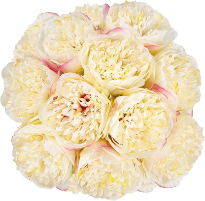 U'Artlines 2 Bouquet 10 Heads Artificial Peony Silk Flower Leaf Home Office Wedding Party Festival Bar Decor (Champagne)