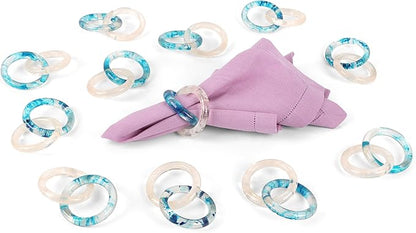 Set of 8 Epoxy Resin Napkin Ring - Interlocked Handmade Farmhouse Table Decor for Dining, Weddings, Holidays - Durable Elegant Napkin Holders for Special Occasion Blue Opaque - CLEENTABLE