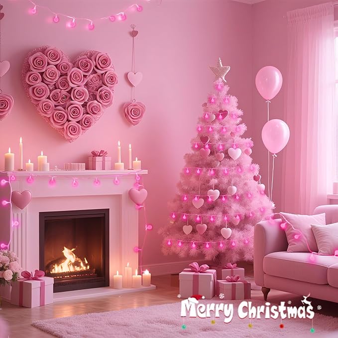 100LED Pink String Lights Outdoor Indoor for bedroom, 43FT Connectable Globe String Lights with Timer, 13 Modes Fairy Light Plug in Waterproof for Anniversary Valentines Party Christmas Decorations