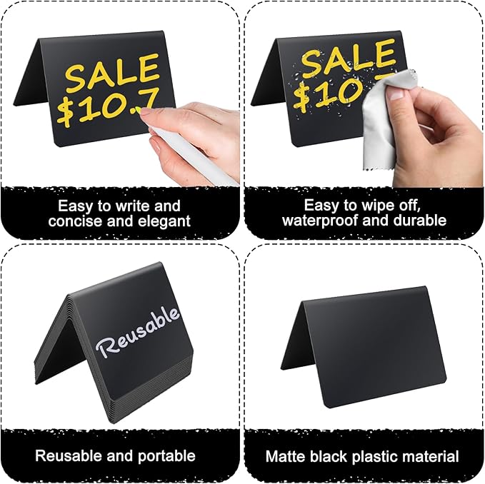 12PCS Mini Chalkboard Signs, 4"x3" Food Labels for Party Buffet, Reusable Table Sign Chalk Board for Weddings, Birthday Parties, Message Board Signs and Event Decoration