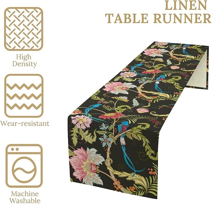 Floral Butterfly Table Runner Seasonal Spring Flower Bird Table Decoration Table Runner for Home Party Decoration 13x36 Inch