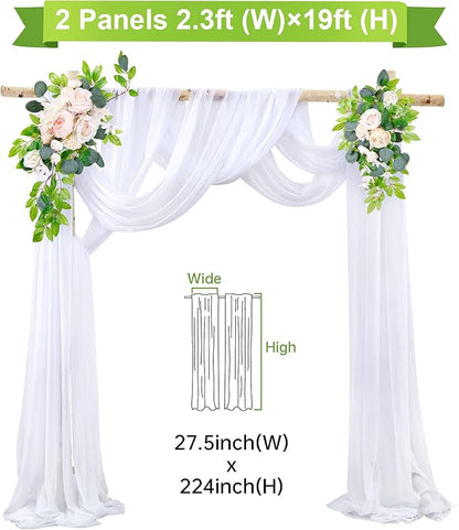 Wedding Arch Draping Fabric White Arch Drapes Sheer Backdrop Curtain for Ceremony Wedding Arches Decor 2 Panel 19Ft Length x 28" Width