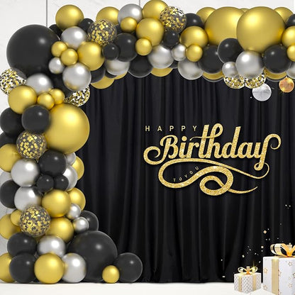 Black Backdrop Curtain for Party, Background Drapes Panels with Rod Pocket, Wrinkle Free Black Photo Curtains Backdrop Drapes Fabric Decoration for Wedding, Birthday Party Decor 5ft x 10ft, 2 Panels
