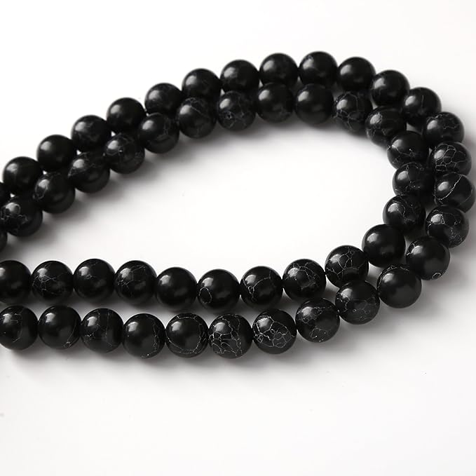Black Turquoise Stone Beads Gemstone Round Crystal Energy Jade Beads Stone Beads for Jewelry Making DIY Bracelet Necklace Jewelry Making 1 Strand 15.5inch 31PCS 12MM