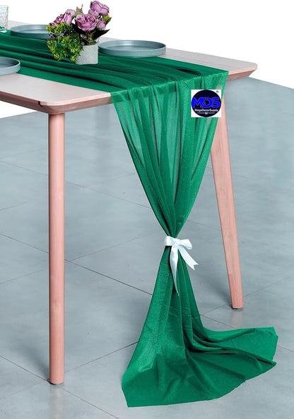 MDS Halloween Chiffon Table Runner - 5 Pack, 29 x 170 Inches, 14ft Each - Sheer Spooky Table Runners for Haunted House Parties, Trick-or-Treat Tables, Witchy Décor, Wedding & Events - Emerald Green