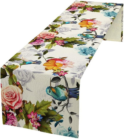 Hummingbird Table Runner,Vintage Floral Country Style Table Cloth Home Kitchen Restaurant Party Decoration 13x60 Inch