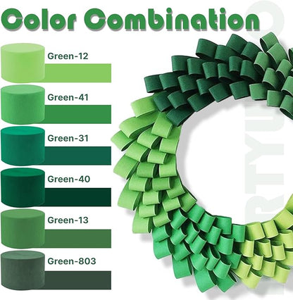 PartyWoo Crepe Paper Streamers 4 Rolls 328ft, Pack of Bluish Green Party Streamers, Crepe Paper for Birthday & Wedding Decorations (1.8 in x 82 Ft/Roll)