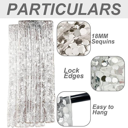 9FTx9FT Silver Big Sequin Backdrop Curtains Panels Drapes Home Party Supplies Sequin Background for Parties Shimmer Wall Backdrop Cloth and Thanksgiving Christmas