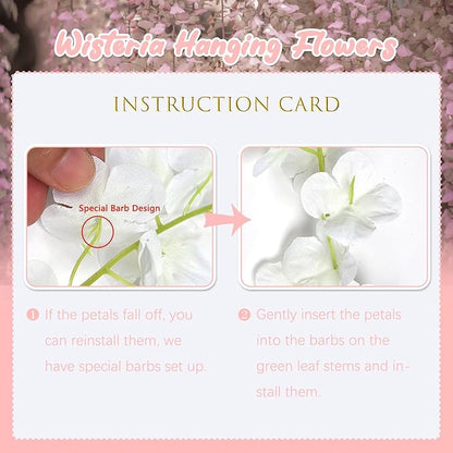 12 Pack Light Pink Wisteria Hanging Flowers, 3.44 Ft Fake Hanging Flowers, Artificial Wisteria Garland Vines for Wedding Room Backdrop Outdoor Patio Garden Decoration