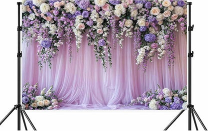 15x10ft Purple Lavender Floral Bridal Backdrop Wedding Flower Photography Backdrop for Girl Portrait Baby Shower Birthday Party Decor Banner Mother's Day Party Wall Backdrop Studio Photo Backgrounds