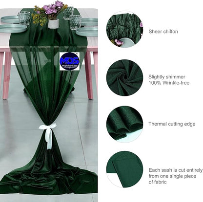 MDS Halloween Chiffon Table Runner - 15 Pack, 29 x 170 Inches, 14ft Each - Sheer Spooky Table Runners for Haunted House Parties, Trick-or-Treat Tables, Witchy Décor, Wedding & Events - Hunter Green