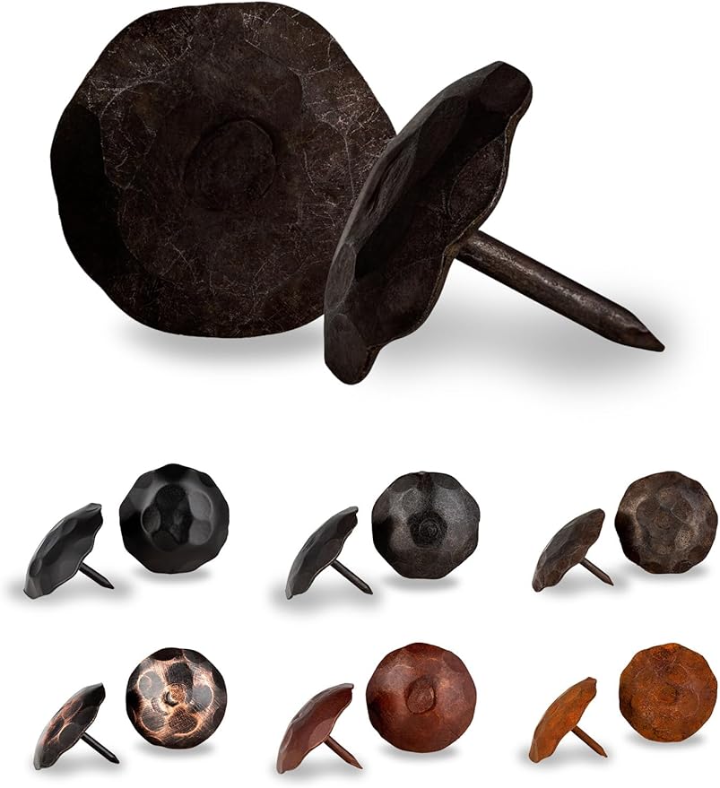 10 Pack 1" Small Round Head Iron Clavos Decorative Nails – Unfinished – Handmade Rustic Round Fasteners for Farmhouse Shutter, Faux Wood Beams, Barn Door, Shutters, and Gates – Ornamental Wood Accent
