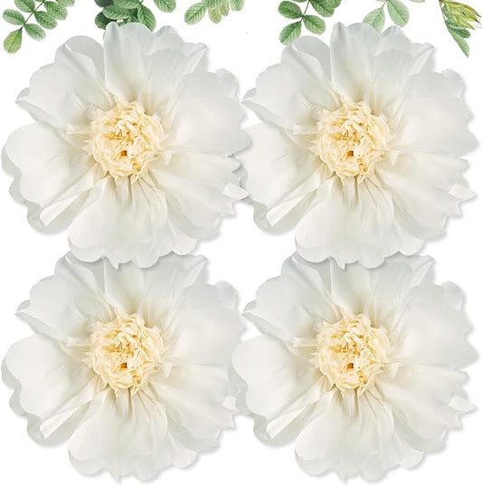 SUNBEAUTY 4 Pcs 20" White Giant Paper Flowers Large Crepe Tissue Artificial Paper Flowers Decorations for Wedding Party Wall Table Birthday Baby Shower Bridal Nursery Room Tea Party Backdrop Decor