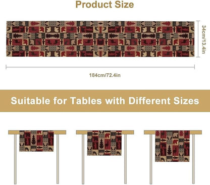 Retro Rustic Bear Table Runner, Wild Bear Cabin Pine Farmhouse Table Runner for Bedroom Kitchen Living Room Vintage Country Style Lodge 13x70 Inch