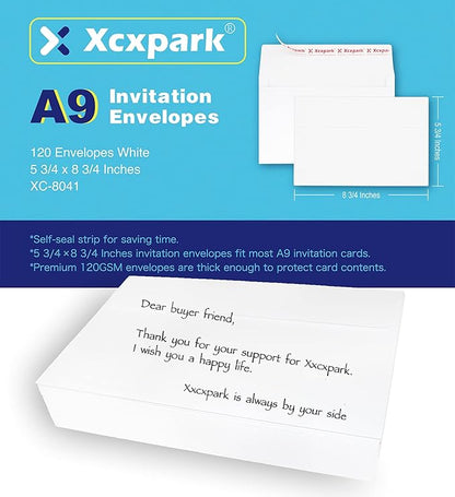 120 Qty Printable A9 Invitation Envelopes 5.75x 8.75 Cards, Self Seal 120GSM white Paper Envelopes for Invitations, Papers, Photos, Documents, Wedding, Baby Shower, Easy to Seal and Peel