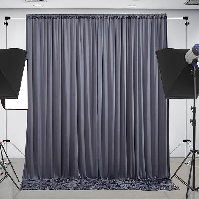 10 ft x 10 ft Wrinkle Free Charcoal Backdrop Curtain for Parties, Dark Grey Polyester Photo Backdrop Drapes for Baby Shower Wedding Engagement Birthday Party Backdrop Stand,5ft x 10ft 2 Panels