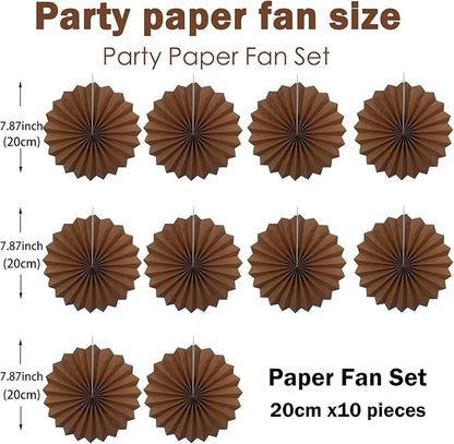 Brown Party Decorations,Brown Wedding Decorations for Party Events Accessories,Brown Birthday Decorations,Boho Party Decoration,Fall Decorations 8in Hanging Paper Fans 30 Color DIY Set(Brown)